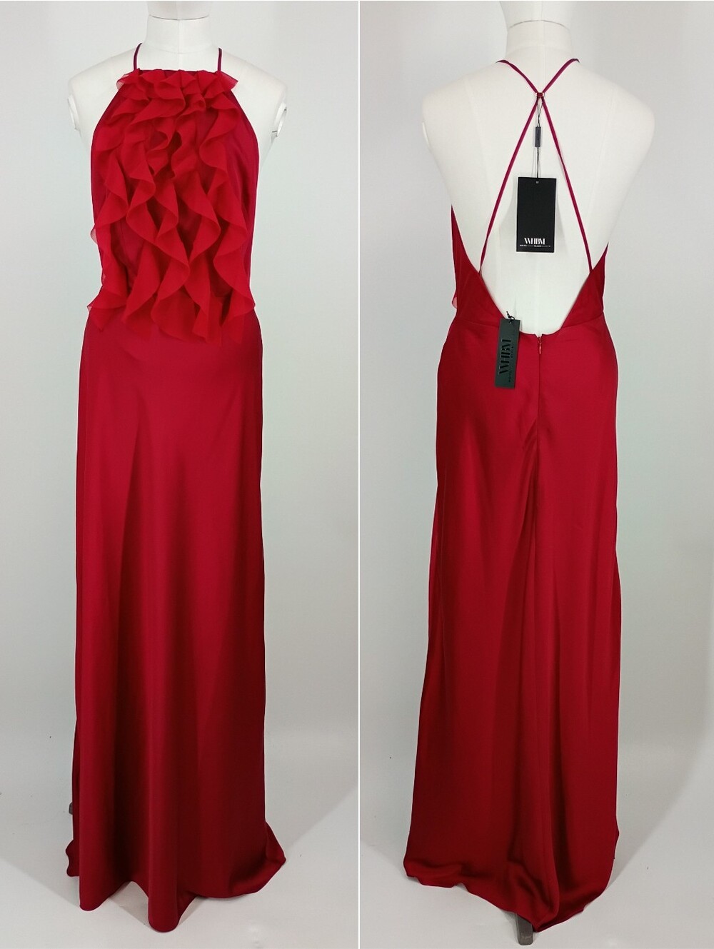 WHBM Sleeveless Satin Ruffle Gown